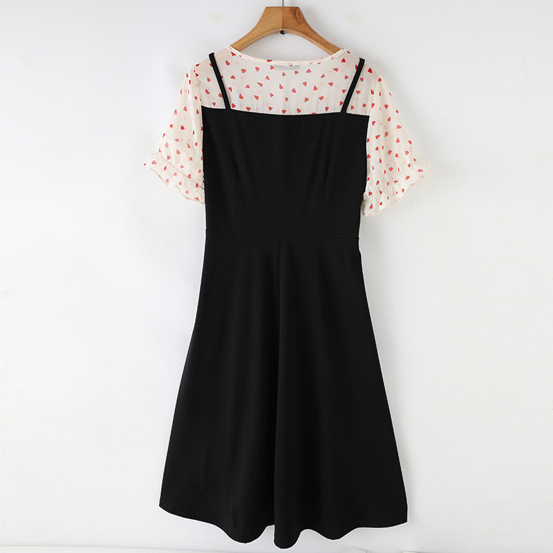 宽松拼接v领大码时尚百搭潮连衣裙 云妃秀大码女装