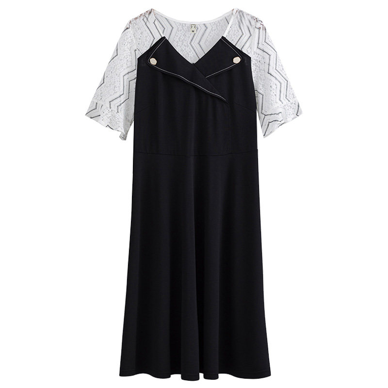 韩版时尚撞色拼接大码宽松mm连衣裙 云妃秀大码女装