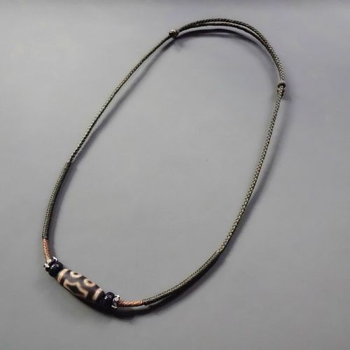 藏式国潮风手工编织项链绳黄金天珠蜜蜡横穿吊坠锁骨黑色挂脖调节 - 图2