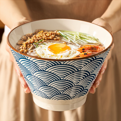 陶瓷拉面碗家用2026新款斗笠面碗高脚碗好看的大碗汤面碗吃面条碗 - 图0