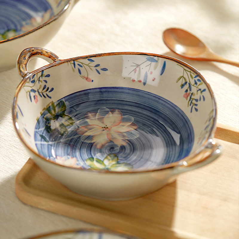 墨色日式陶瓷双耳汤碗家用2023新款好看的面碗沙拉碗螺蛳粉专用碗 - 图0