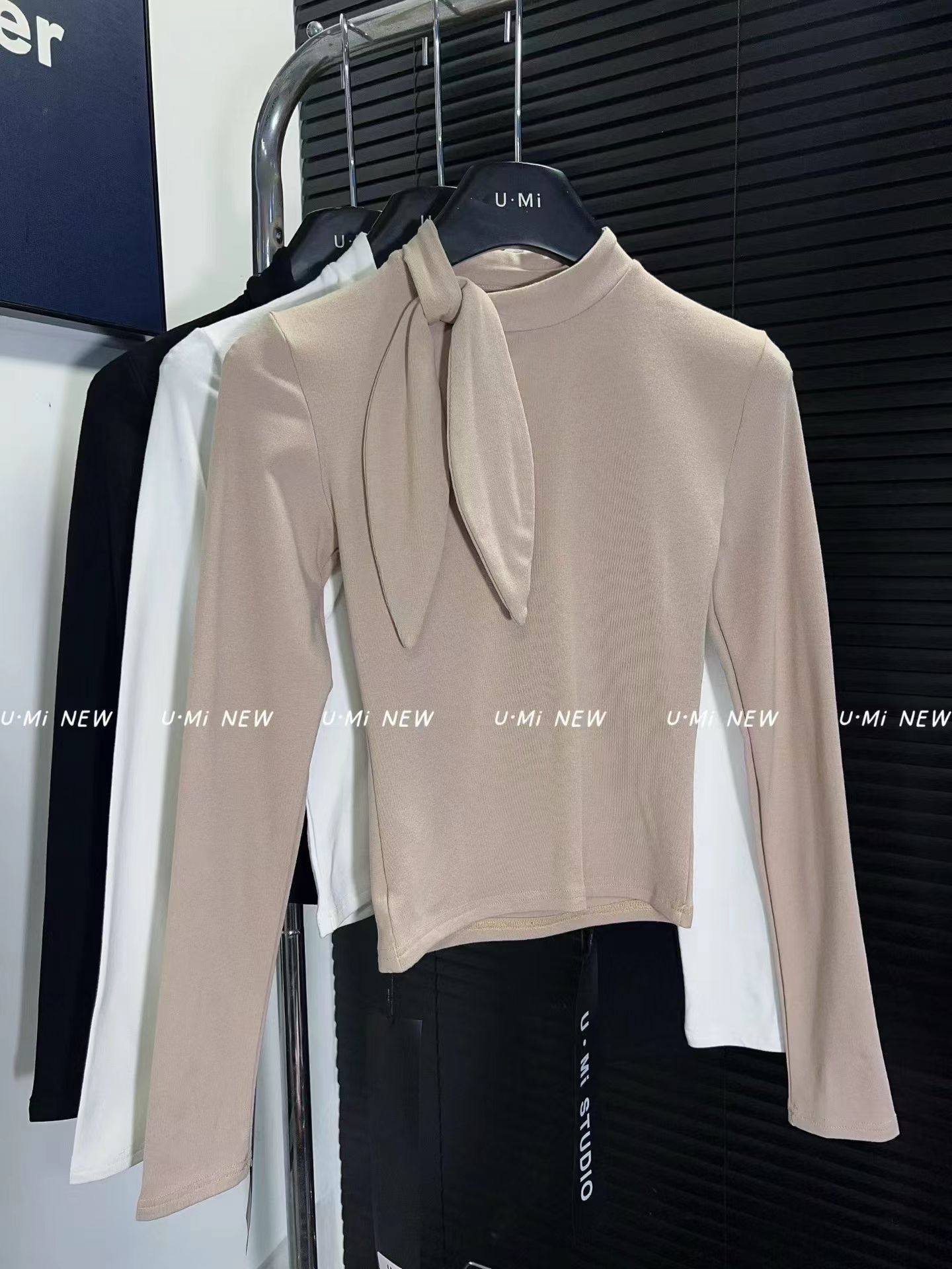 韩系设计感甜美领结磨毛半高领百搭显瘦打底长袖T恤女秋冬新款,淘宝优惠券,粉丝福利购,淘宝优惠卷