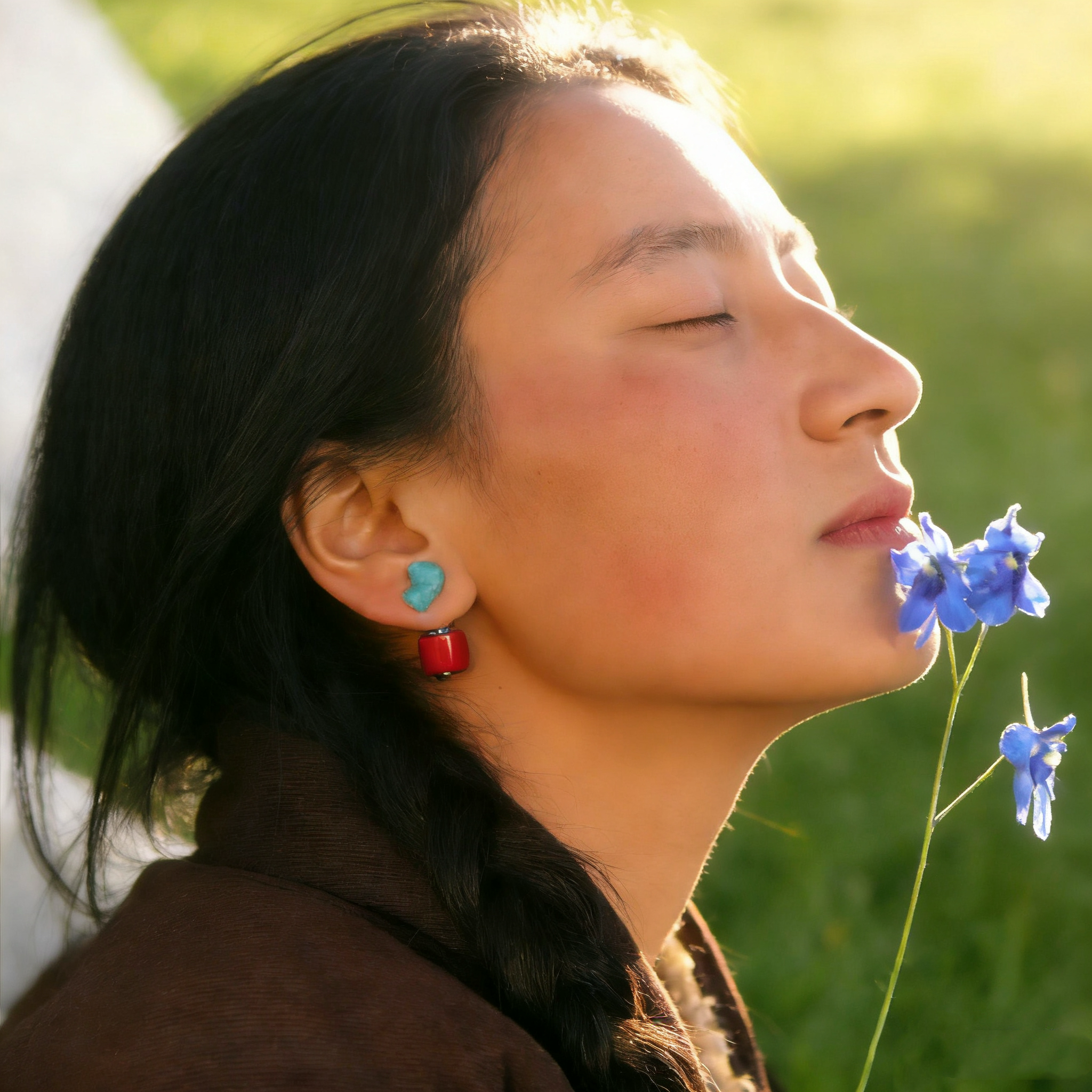 限量手工天然湖北绿松石925银耳环前后堵耳钉泰国手工银925银耳环,淘宝优惠券,粉丝福利购,淘宝优惠卷