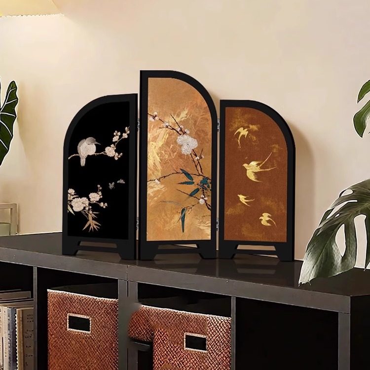 中古风高级感屏风桌面摆件玄关柜电视柜茶桌家居装饰品礼客厅摆画,淘宝优惠券,粉丝福利购,淘宝优惠卷