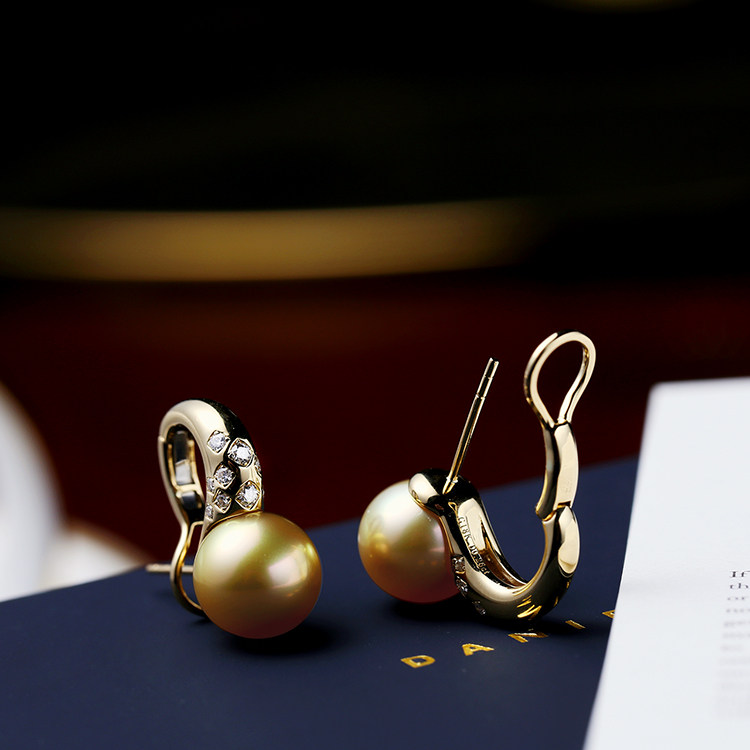 T家同款浓金色南洋珍珠钻石耳钉天然海水珠南洋金珠耳拍18k黄金特,淘宝优惠券,粉丝福利购,淘宝优惠卷