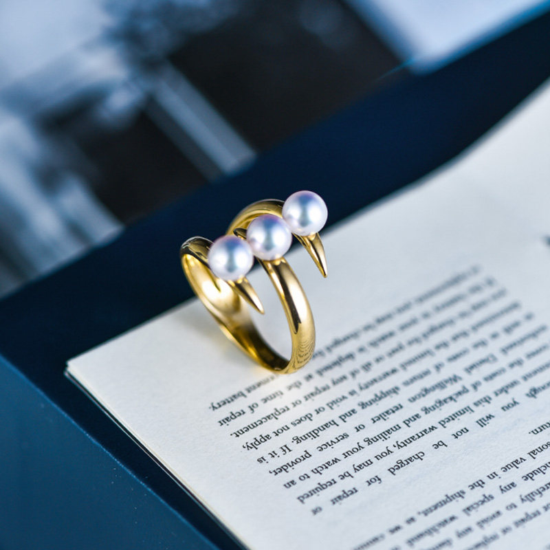 T家danger同款叛逆系列日本天然Akoya天女海水珍珠戒指18K金戒指,淘宝优惠券,粉丝福利购,淘宝优惠卷
