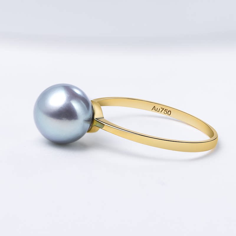 Spot basic 18K gold single bead ring natural seawater pearl silver gray blue akoya true multi-hemp pearl ring