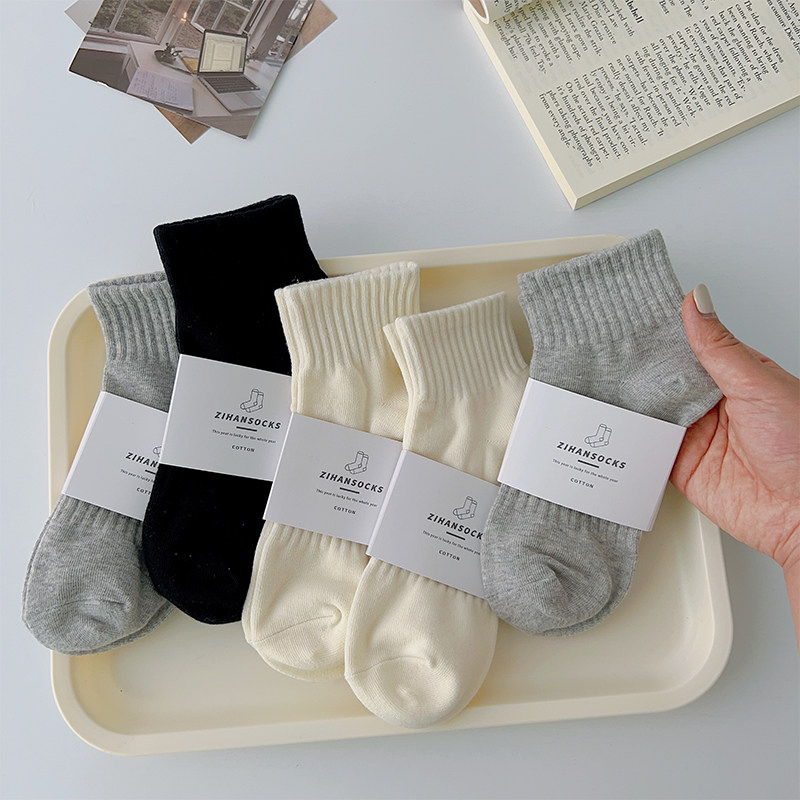 白色袜子女短筒袜夏季薄款纯棉运动ins潮短袜纯色网红中筒男春秋,淘宝优惠券,粉丝福利购,淘宝优惠卷