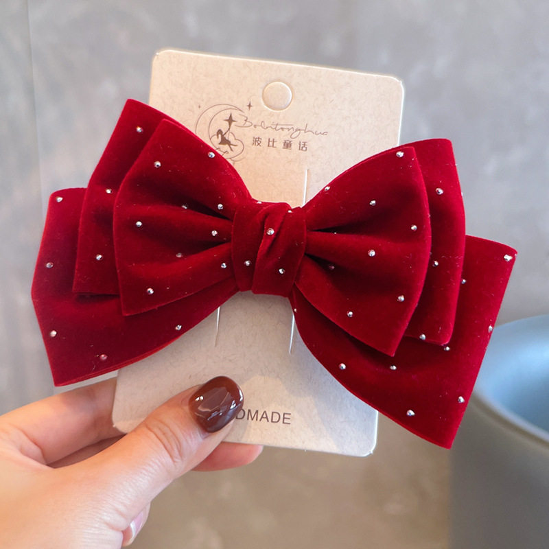 新款网红在逃公主酒红珍珠蝴蝶结立体发圈头饰马年春节过年拜年,淘宝优惠券,粉丝福利购,淘宝优惠卷