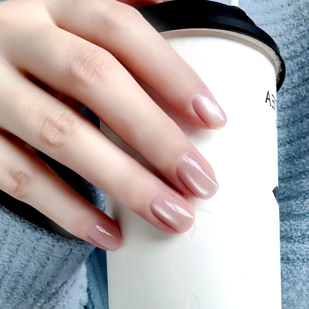 短款裸粉色玻璃珠冰透猫眼穿戴甲片纯欲显白美甲贴高级假指甲贴片,淘宝优惠券,粉丝福利购,淘宝优惠卷