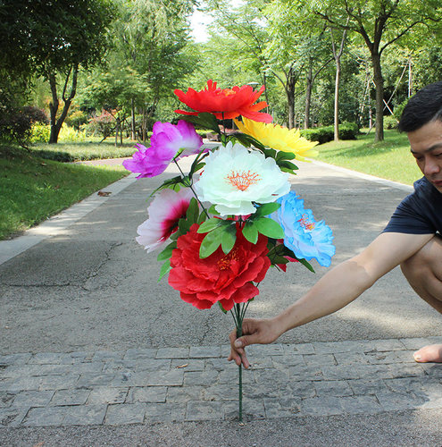 绢花大牡丹花束仿真9头牡丹便宜花清明花塑料花扫墓花装饰花包邮