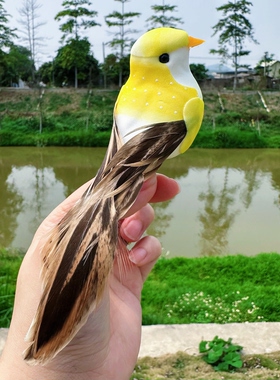 批发可爱仿真小鸟羽毛超真彩色摆件植物花园园林盆景幼儿园装饰品