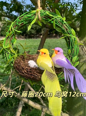 真羽毛仿真小鸟挂墙盆景摆件