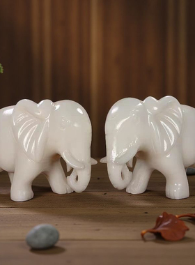 天然白玉石大象摆件招财风水象吸水吸财玄关客厅装饰品镇宅