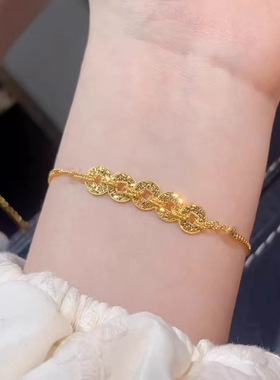 金店同款碎冰冰五帝钱黄金手链女
