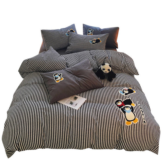 Cartoon thickened pure cotton brushed four-piece set