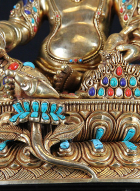 尼泊尔释迦族纯手工黄财神佛像紫铜鎏金宝石居家供奉密宗摆件1尺