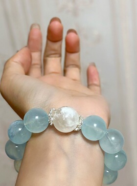 温柔气质天然海蓝宝白水晶手串女生ins冷淡风原创大直径赵露思diy