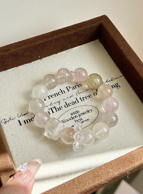 可爱天然兔毛莫粉金发晶雪花幽灵手链女生大颗粒个性兔子串珠