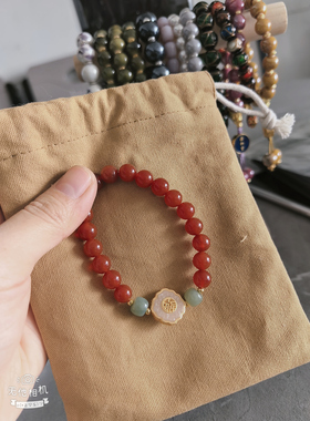 寺庙同款南红玛瑙手串福牌如意锁吞金兽转运手链招财工作事业