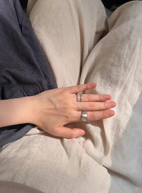 S925纯银拉丝哑光素圈戒指女小众设计叠戴食指戒冷淡风感指环
