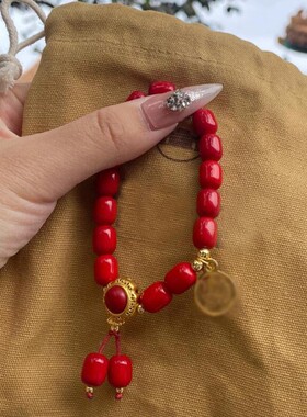 小众八吉祥大圆满香灰琉璃手串半糖糖心手链国潮复古百搭情侣手串