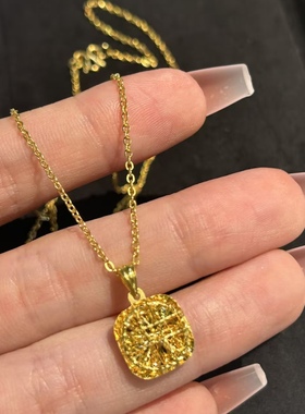 网红 爆闪小方糖黄金吊坠 沙金多面切割 显白不挑人