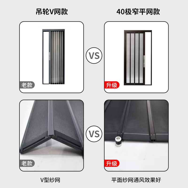 金刚网折叠纱门平网防盗锁带锁防猫狗老鼠铝合金极窄隐形推拉沙门