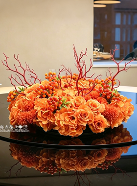 喜庆中式宴会厅转盘仿真绿植