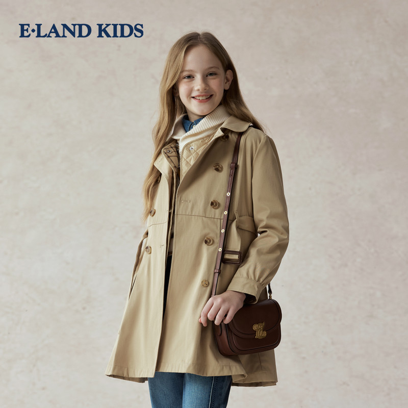 【一衣三穿】elandkids衣恋童装女童外套25秋新品双排扣风衣马甲,淘宝优惠券,粉丝福利购,淘宝优惠卷