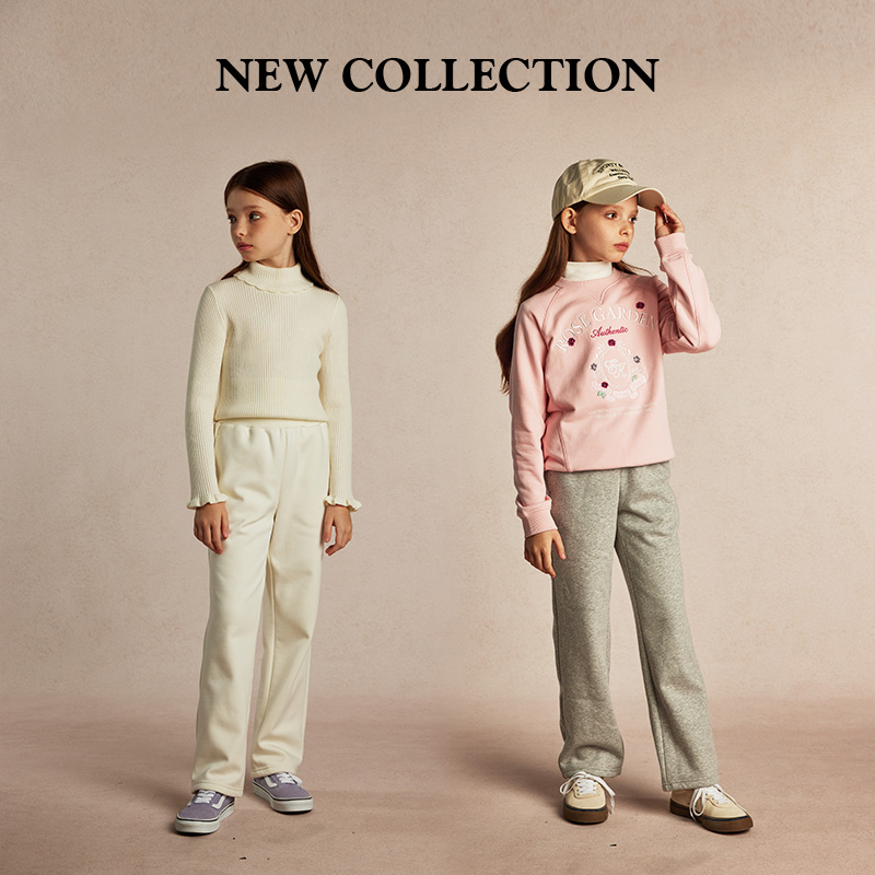 【加绒】eland kids衣恋童装女童卫裤秋冬学院风徽章刺绣长裤子 - 图3