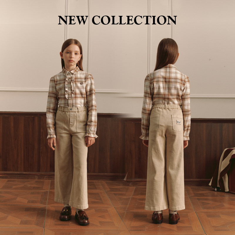 eland kids衣恋童装女童牛仔裤春秋简约时尚松紧腰休闲直筒裤子,淘宝优惠券,粉丝福利购,淘宝优惠卷