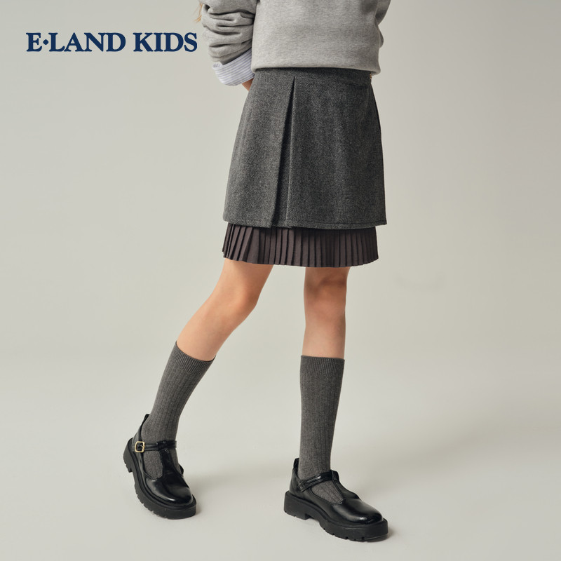 【32%绵羊毛】eland kids衣恋童装女童半身裙25年冬季新百褶短裙,淘宝优惠券,粉丝福利购,淘宝优惠卷