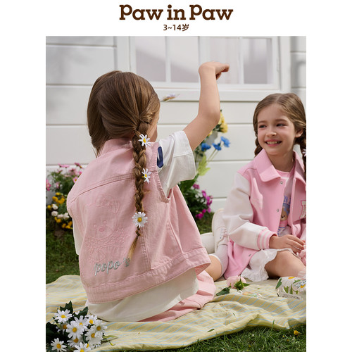 PawinPaw卡通小熊童装春夏女童百搭彩色牛仔马甲外套 - 图1