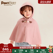 Pawn Paw Little Bear Boy Clothing 2023 Autumn Winter New Baby Boy Cloak Cloak Coat Female Baby Big Coat Cotton Wool