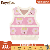 Pawn Paw Cartoon Little Bear Boy Clothing 2024 Spring New Woman Treasure Cartoon Full Print Casual Knit Vest
