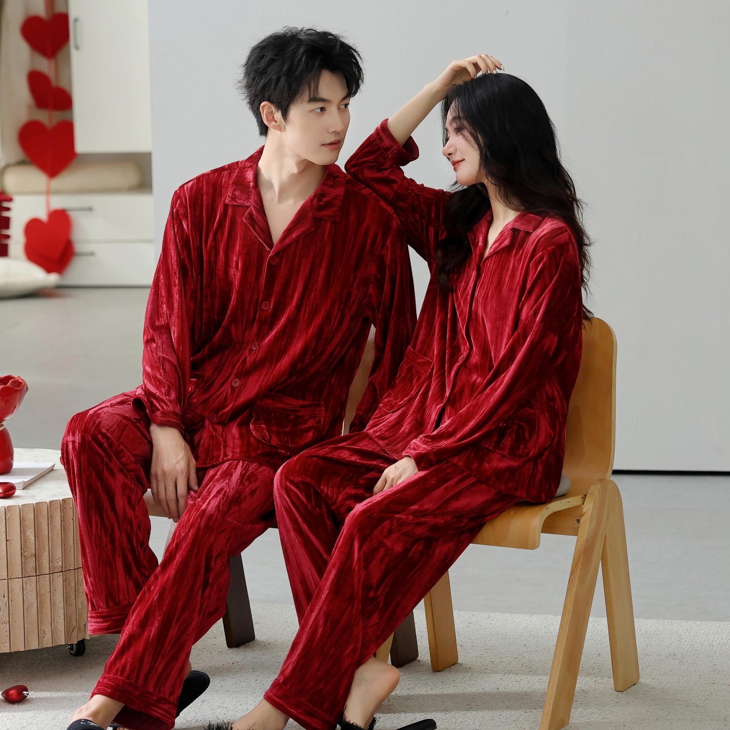 猫人情侣睡衣女金丝绒秋冬季结婚大红男士金砖绒家居服套装可外穿,淘宝优惠券,粉丝福利购,淘宝优惠卷