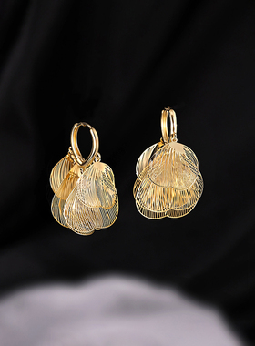 金色镂空银杏叶耳环女小众