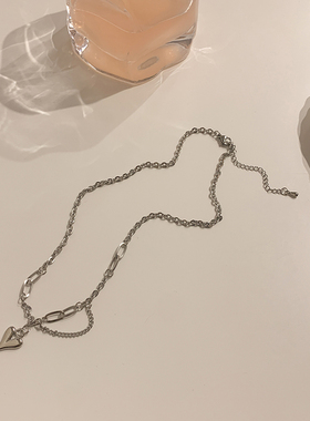 辣妹钛钢爱心吊坠项链女生