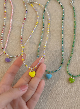 彩色串珠爱心多巴胺项链女