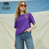 PLORY Летняя однотонная хлопковая спортивная футболка подходит для мужчин и женщин с круглым воротником для отдыха, с вышивкой