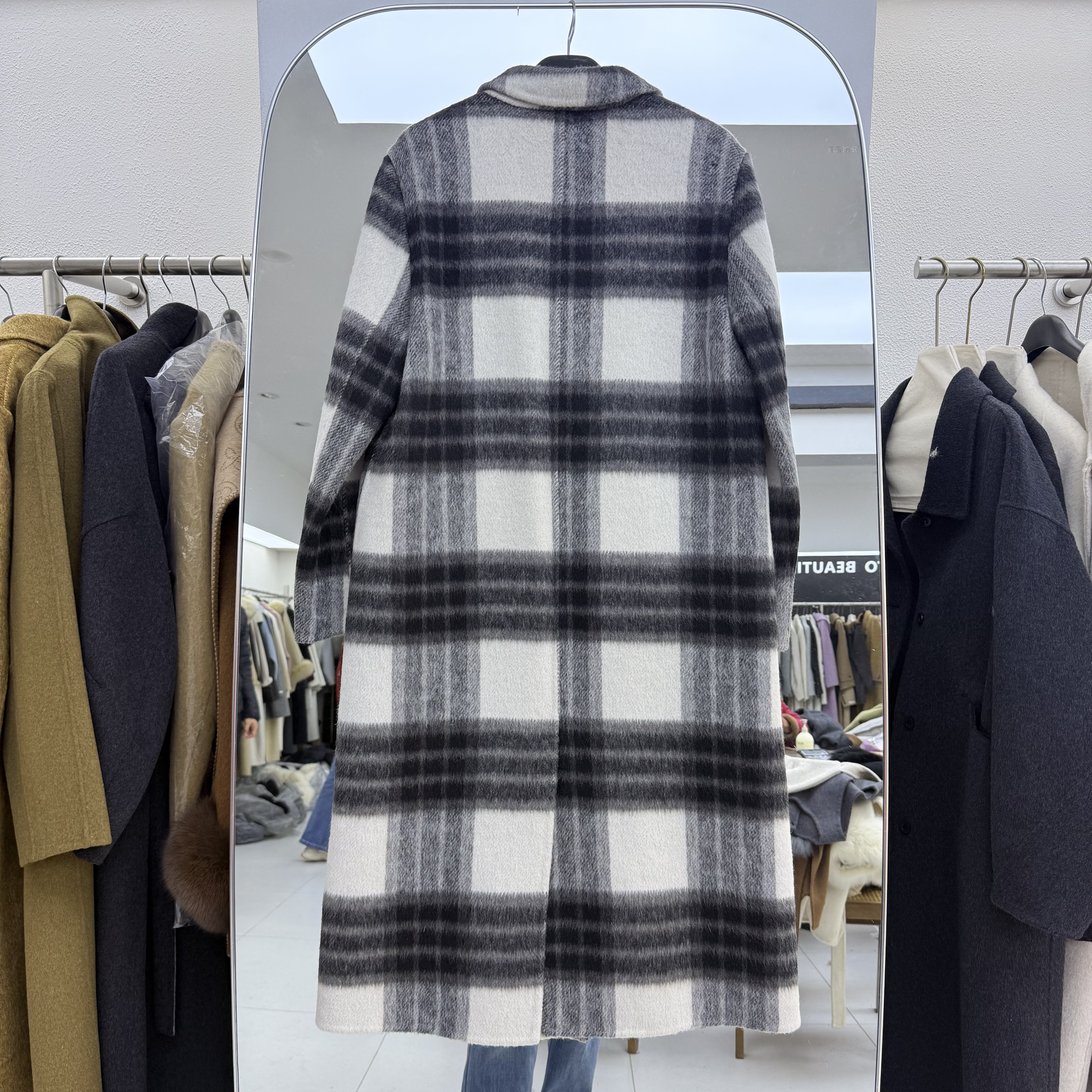 韩国东大门2025年冬宽松双面羊毛呢子格子格纹中长款大衣外套女,淘宝优惠券,粉丝福利购,淘宝优惠卷