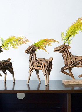 招财木质发光小鹿摆件玄关电视柜