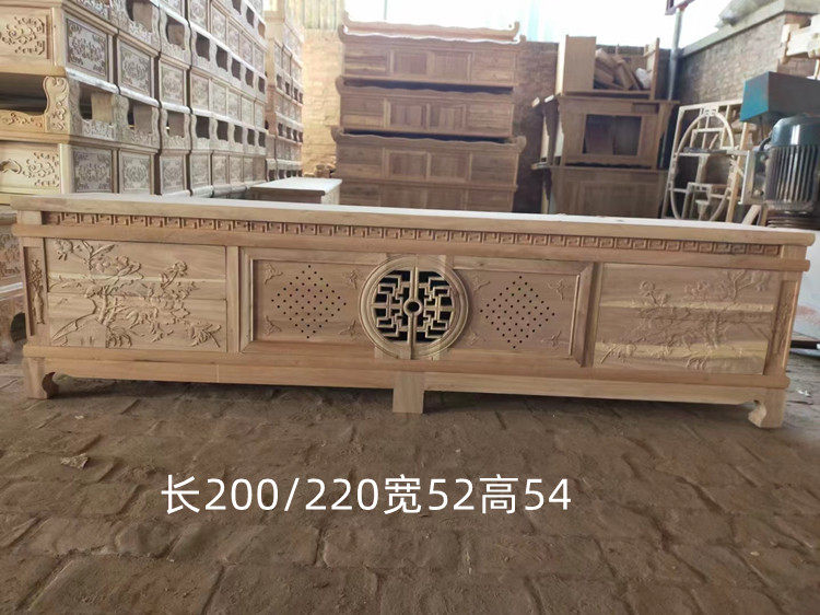 中式实木电视柜整装雕花北榆木落地柜白茬胚坯客厅影视柜储物收纳 - 图3