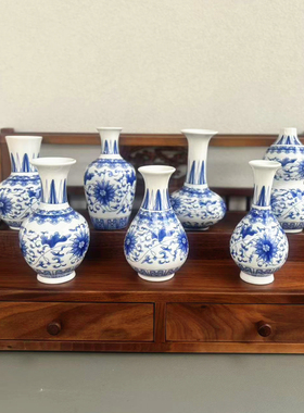 青花瓷器中式青花瓷瓶迷你花器水培花瓶桌面小摆件工艺品