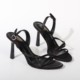 One-length fashion sandals for women 2025 new summer stiletto French style black high heels for women