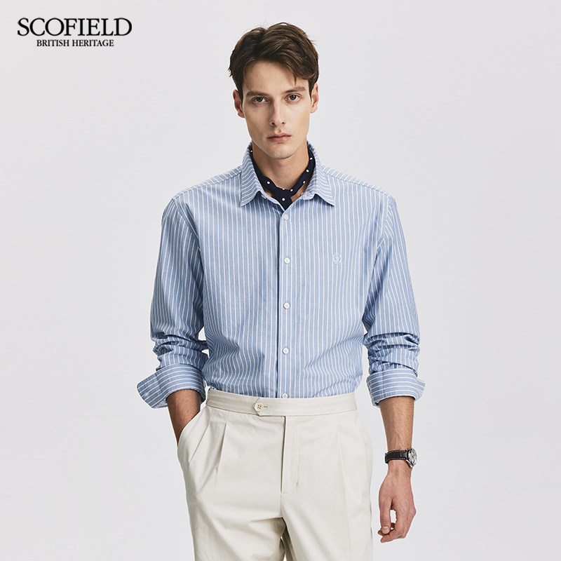 【纯棉】SCOFIELD男装24年春季新款商务通勤休闲时尚条纹长袖衬衫,淘宝优惠券,粉丝福利购,淘宝优惠卷