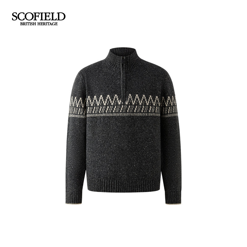 【羊毛混纺】SCOFIELD男装25年秋冬新品提花图案拉链高领长袖毛衫,淘宝优惠券,粉丝福利购,淘宝优惠卷