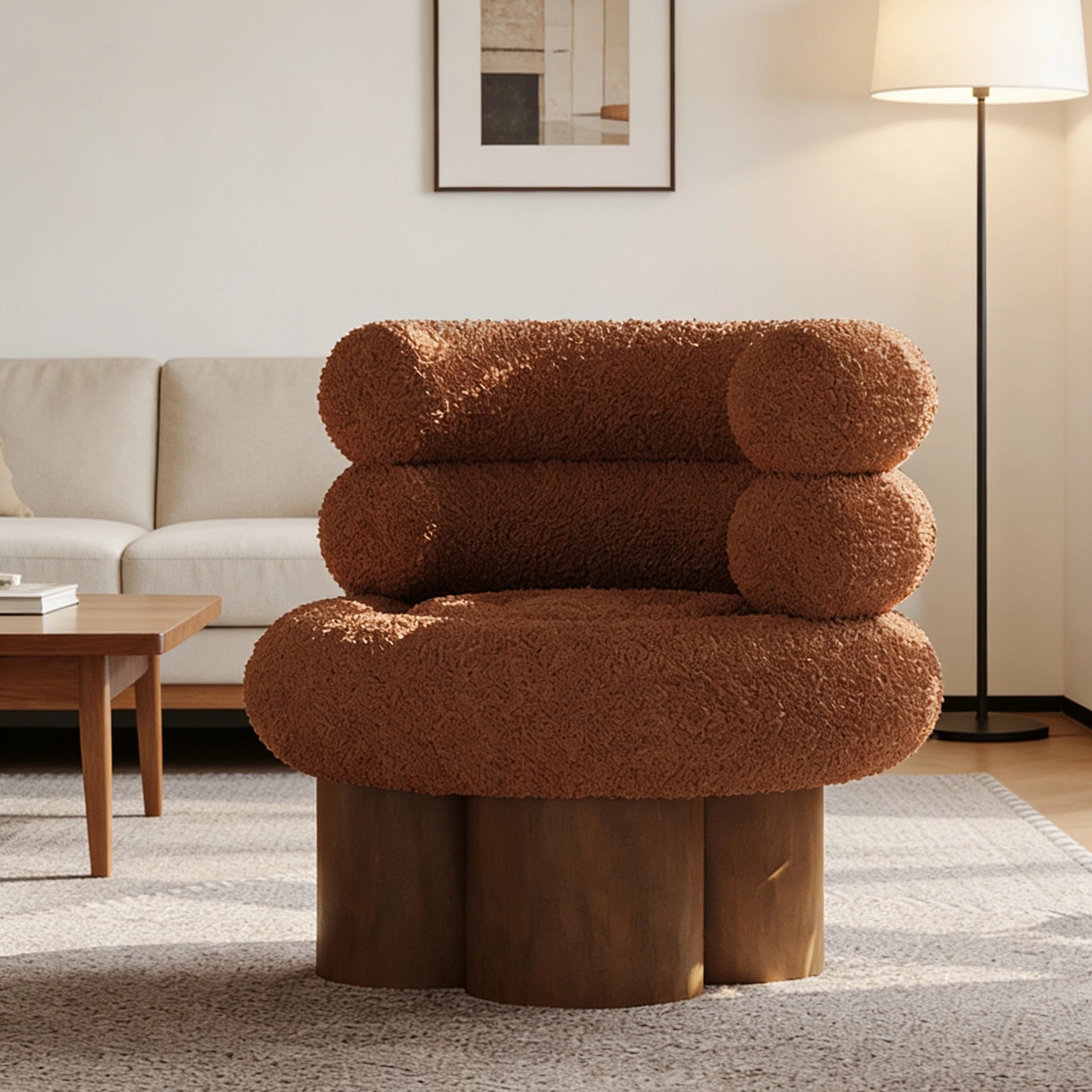 法式中古奶油风棉花糖单人沙发椅网红客厅阳台羊羔绒蛋糕卷休闲椅 - 图3