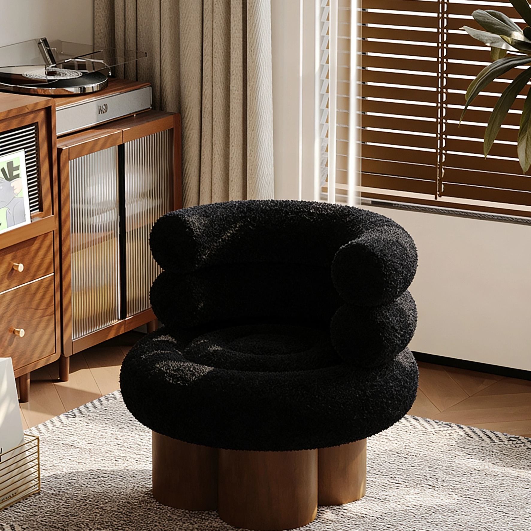 法式中古奶油风棉花糖单人沙发椅网红客厅阳台羊羔绒蛋糕卷休闲椅 - 图0